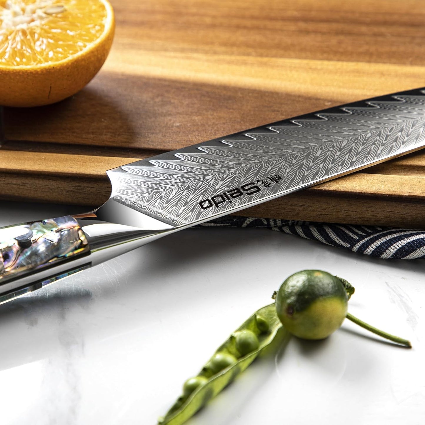 Seido 13-Piece Awabi Knife Block Set – Premium VG-10 Damascus Steel Knives with Abalone Shell Resin Handles