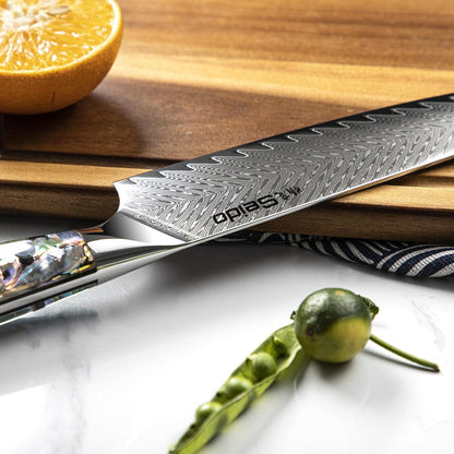 Seido 13-Piece Awabi Knife Block Set – Premium VG-10 Damascus Steel Knives with Abalone Shell Resin Handles